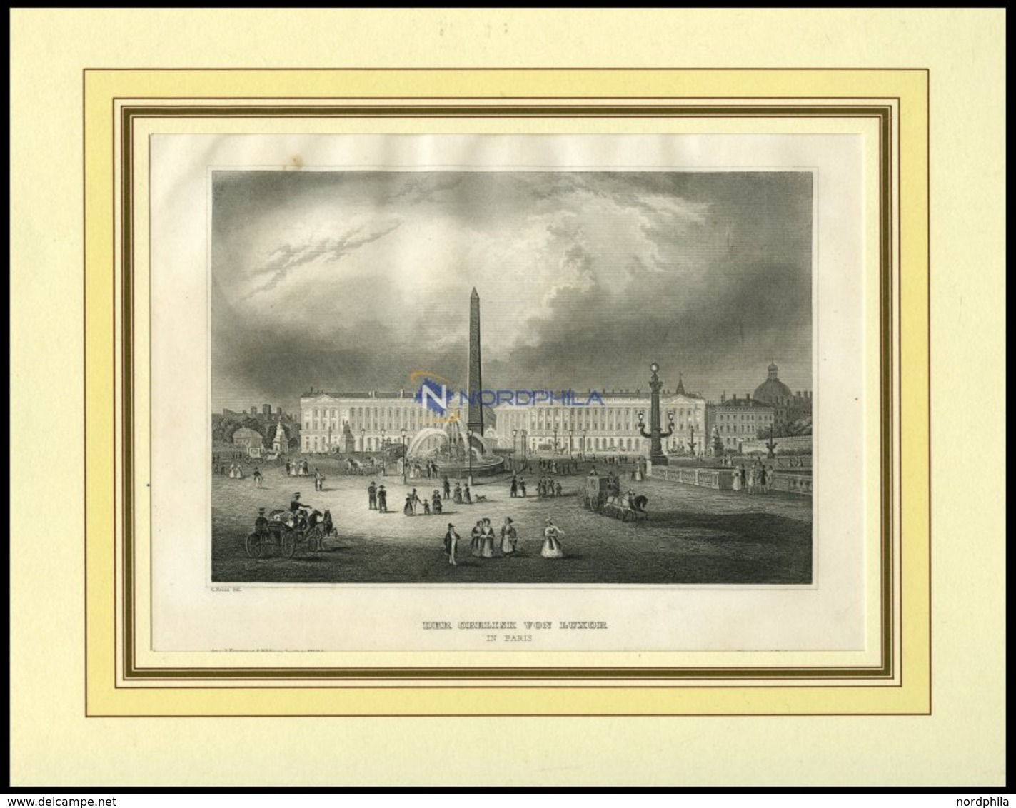 PARIS: Der Obelisk Von Luxor, Mit Hübscher Personenstaffage Im Vordergrund, Stahlstich Von B.I. Um 1840 - Litografia