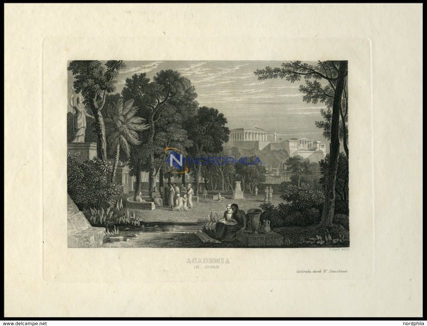 ATHEN: Die Akademie, Stahlstich Von Poppel Um 1840 - Lithographies