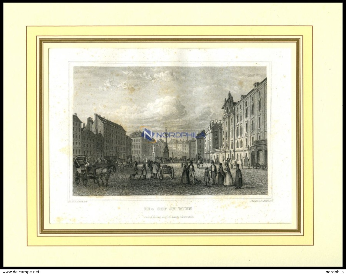 WIEN: Der Hof In Wien Mit Hübscher Personenstaffage Im Vordergrund, Stahlstich Von Schönfeld/Willmann, 1840 - Litografia