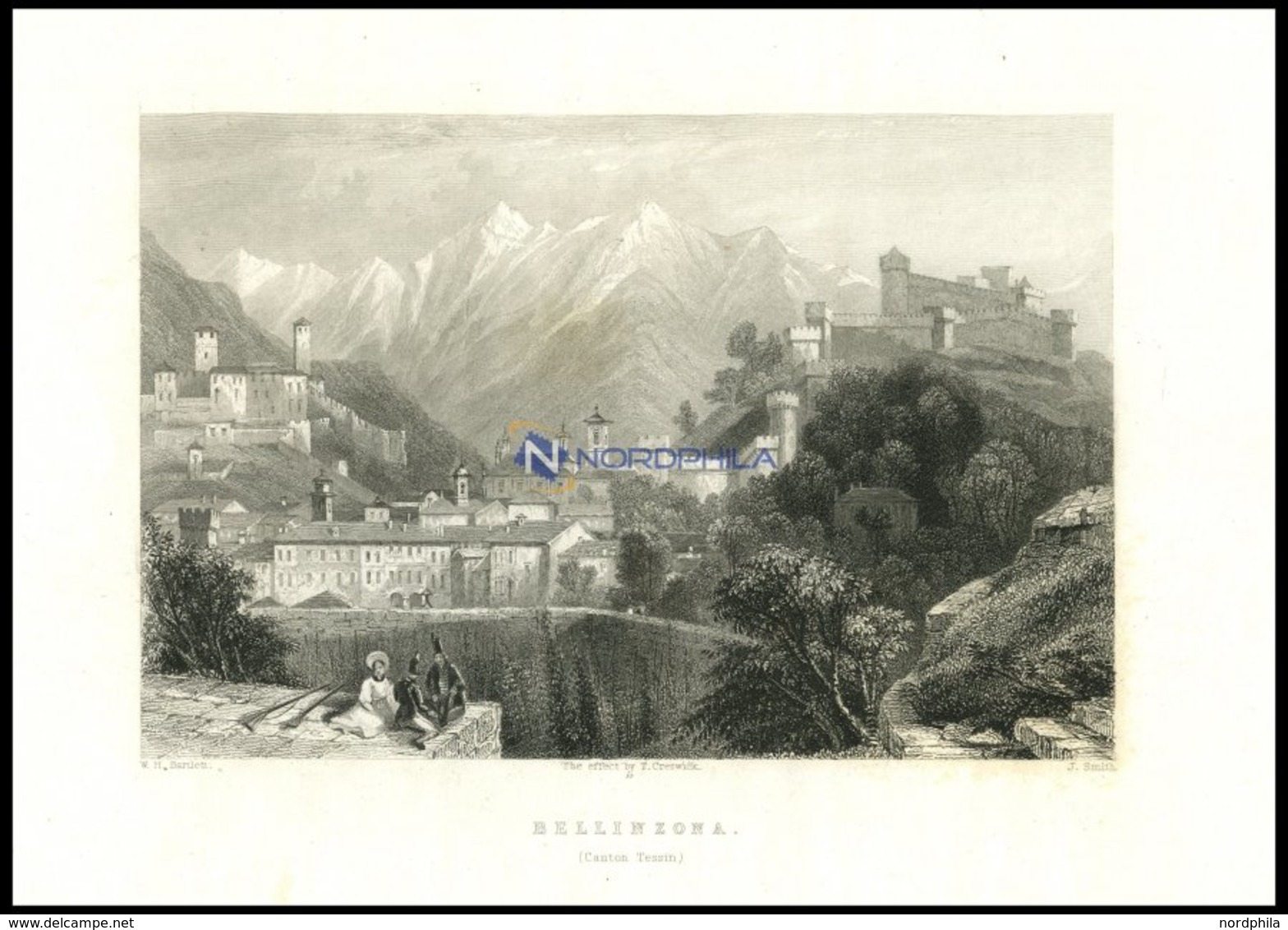 BELLINZONA, Teilansicht, Stahlstich Von Bartlett/Smith, 1836 - Lithografieën