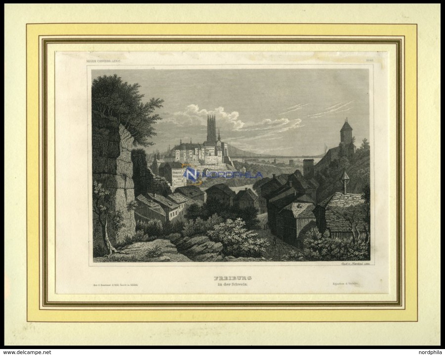 FREIBURG, Gesamtansicht, Stahlstich Von B.I. Um 1840 - Lithografieën