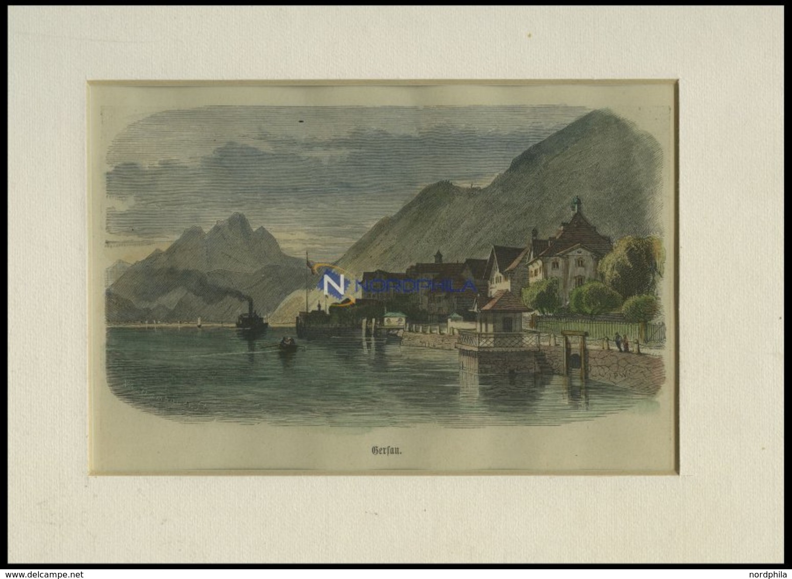 GERSAU, Gesamtansicht, Kolorierter Holzstich Um 1880 - Lithografieën