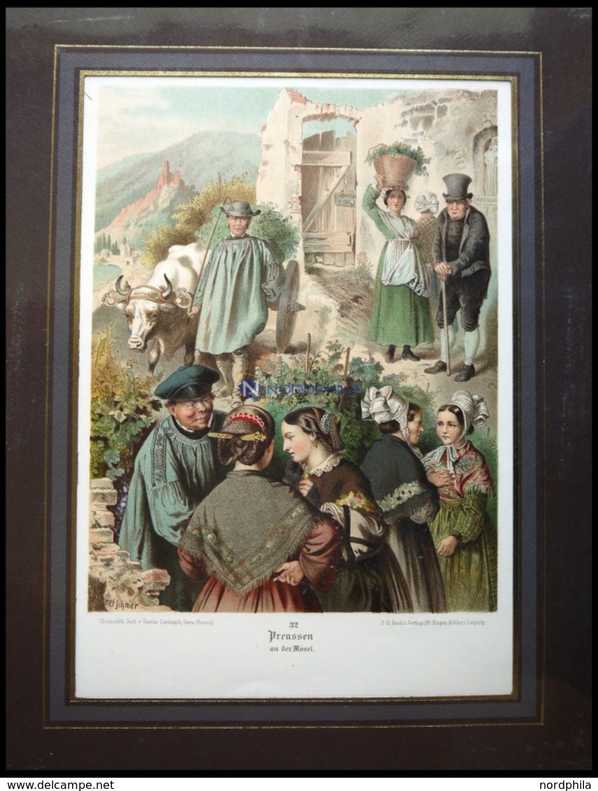 Region: Trachten (Preussen) Auf D. Mosel, Dekorative Altkolorierter Chromolithogr. Von Kretschmer Um 1880 - Lithografieën