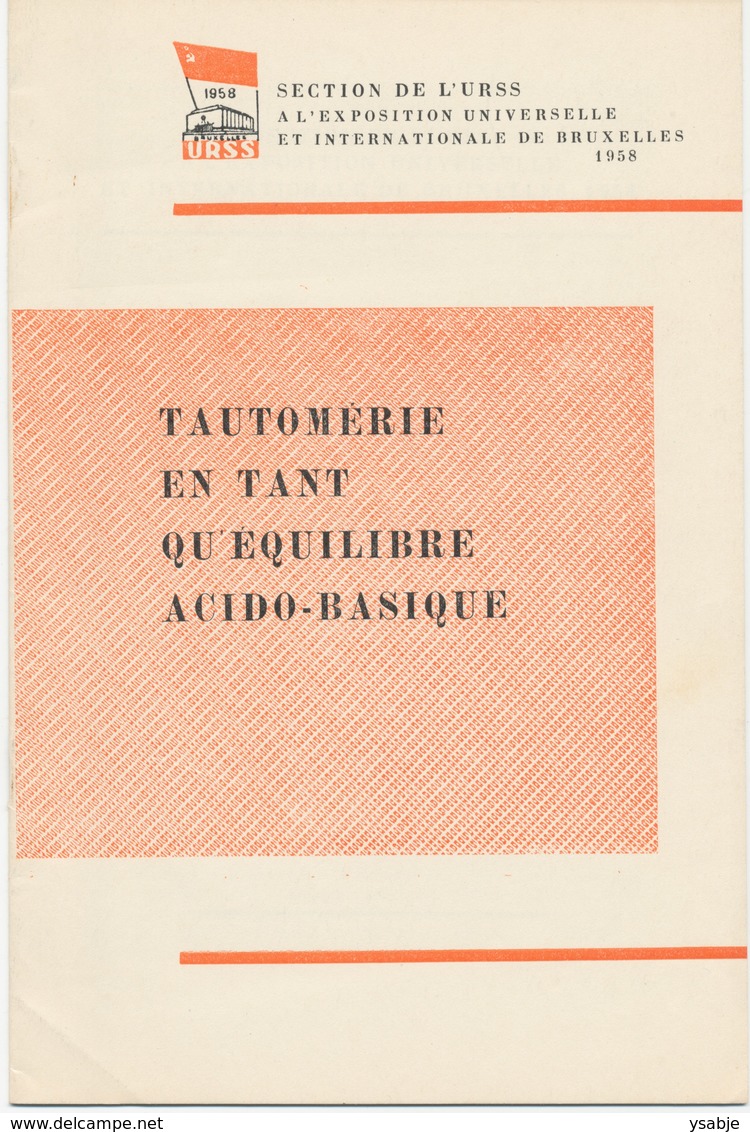 Expo '58 Folder: Tautomerie En Tant Qu'equilibre Acido-basique - Other & Unclassified