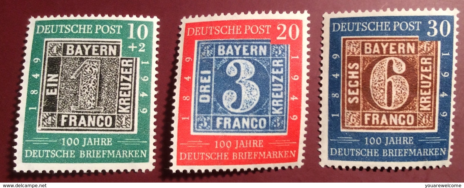 BRD 1949 100 Jahre Deutsche Briefmarken Michel 113-115 ** Luxus (stamps Bayern Auf Briefmarken RFA BUND Deutschland 1849 - Nuevos