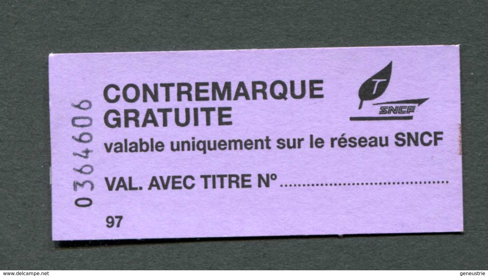 Ticket "Contremarque Gratuite" Train / Métro / Bus / Tramway - RATP / SNCF - Billet Paris / Ile-de-France - Autres & Non Classés