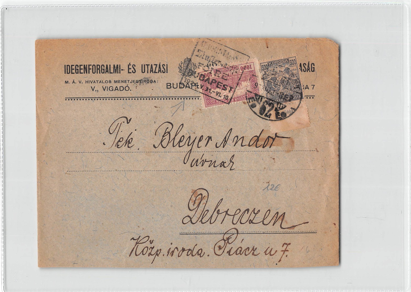 11093 HUNGARY BUDAPEST  TO DEBRECZEN - 1924 - Storia Postale