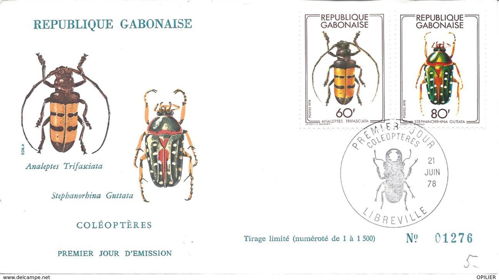 FDC LIBREVILLE 21 Juin 1978 Coléoptères  Insecte Animal - Gabon (1960-...)