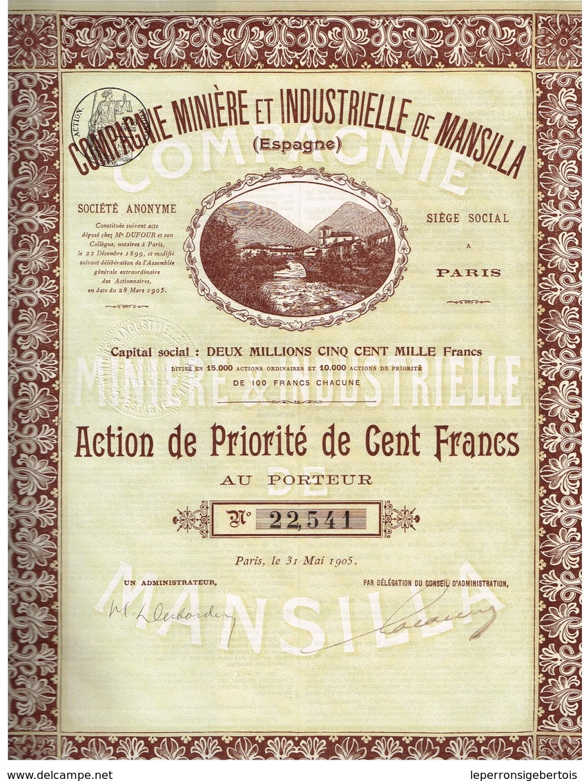 Action Ancienne - Compagnie Minière Et Industrielle De Mansilla - Espagne - Titre De 1905  - VF - Mines