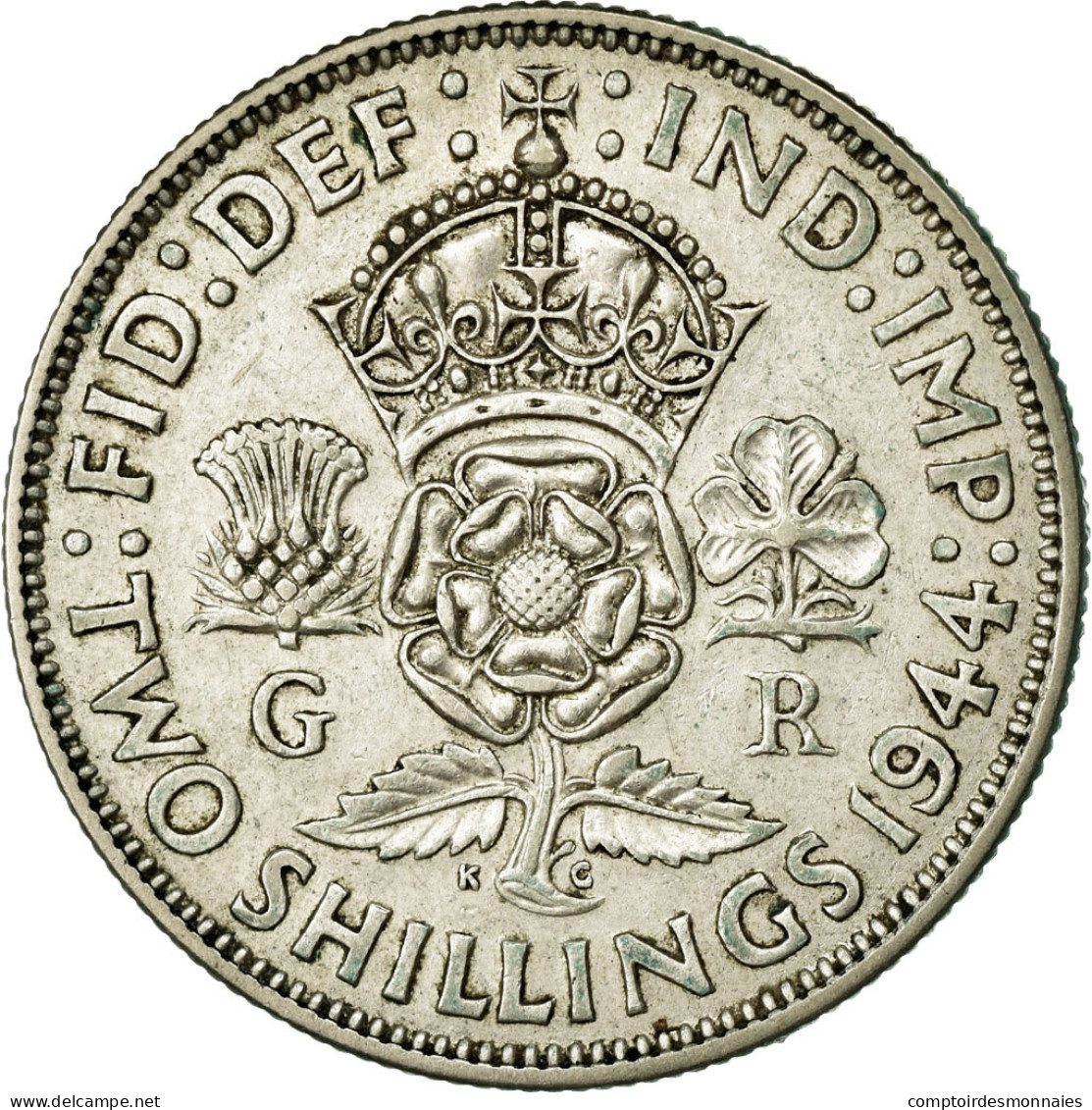 Monnaie, Grande-Bretagne, George VI, Florin, Two Shillings, 1944, TTB, Argent - J. 1 Florin / 2 Schillings