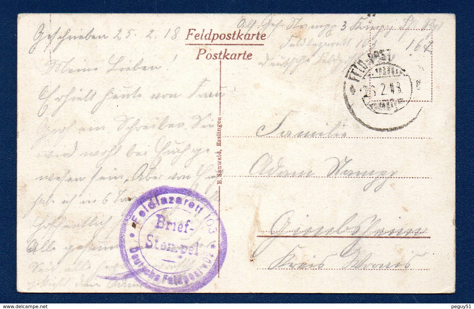 55. Verdun. Wie Es Ist.( Comme Elle Est).  Feldpostkarte. Feldpost Camouflé Février 1918. Feldlazarett 103 - Guerra 1914-18