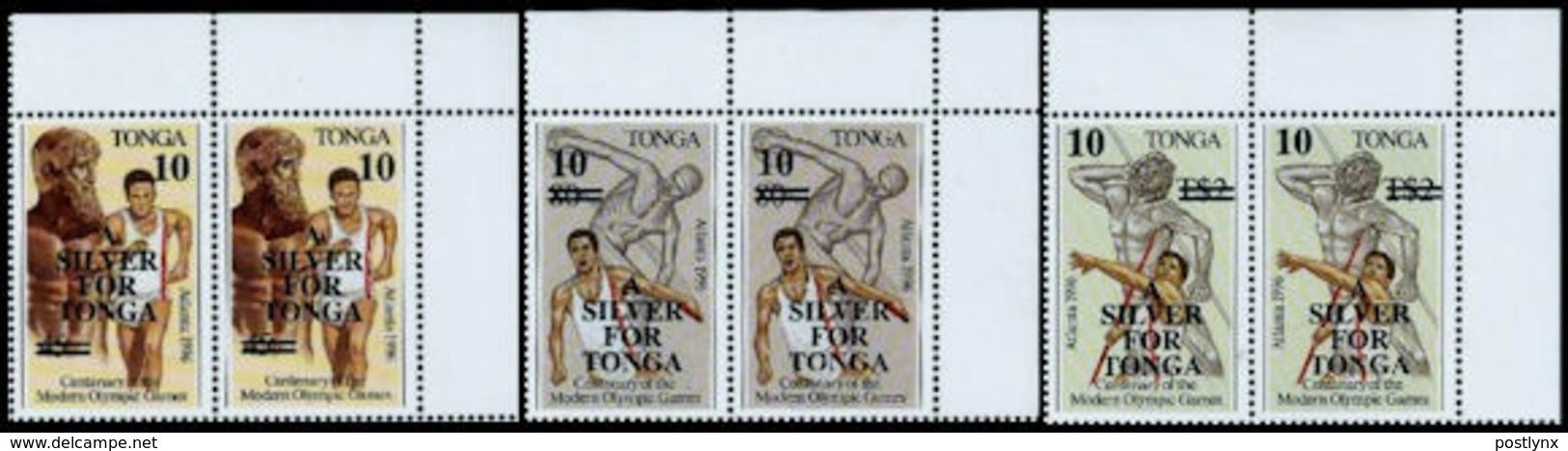 TONGA 1997 Olympics Atlanta OVPT:10s On 45p/80/2s/ Running Discus Javelin CORNER PAIRS:3 Greece-related - Summer 1996: Atlanta