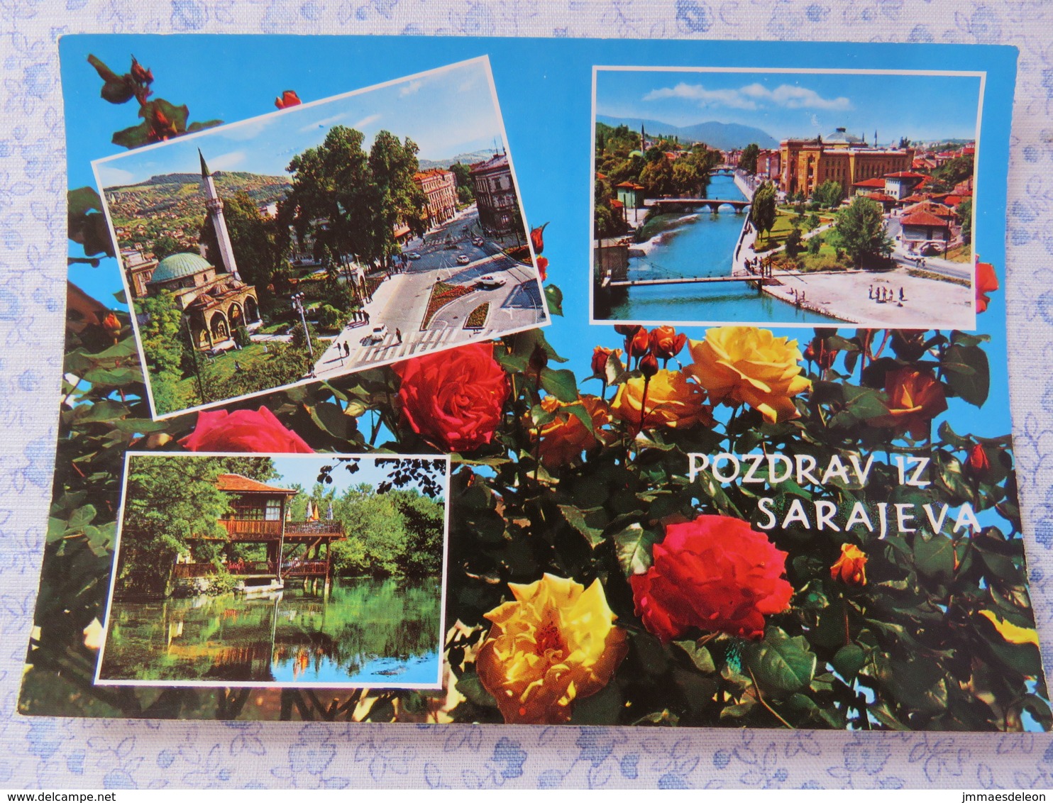 Bosnia Hercegovina - Unused Postcard - Sarajevo - River Bridges Mosque Roses Flowers - Bosnie-Herzegovine