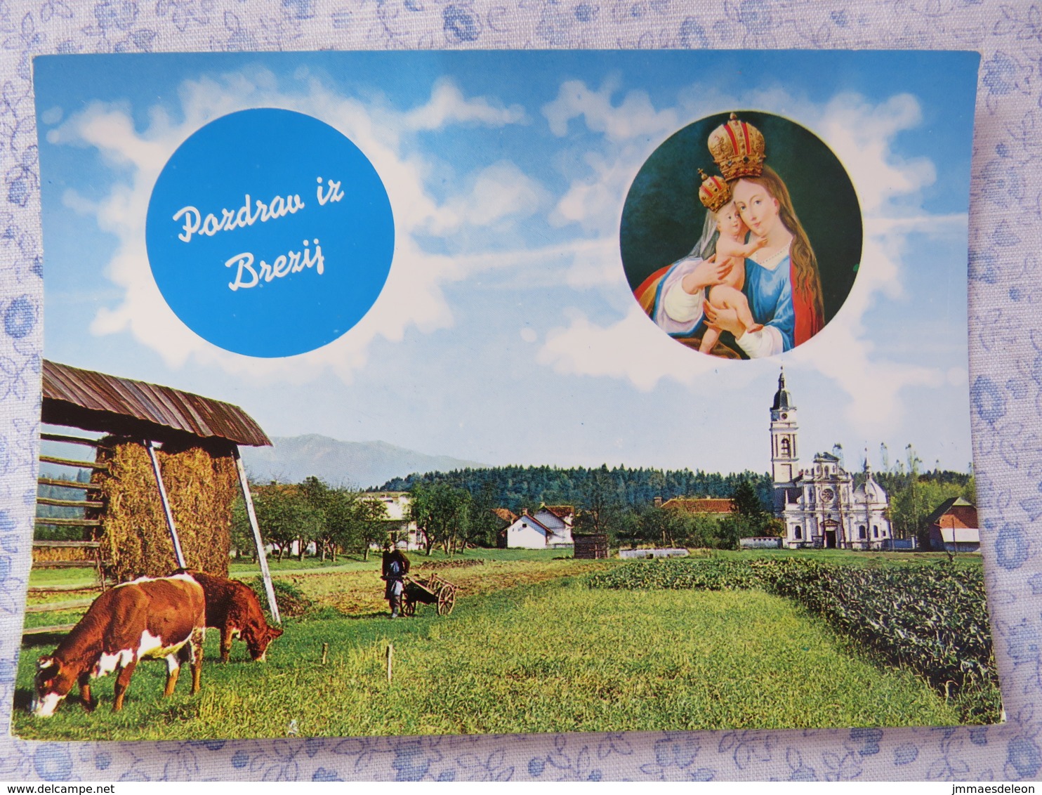 Slovenia - Unused Postcard - Brezje - Church - Virgin And Child - Farm - Cows - Slovénie