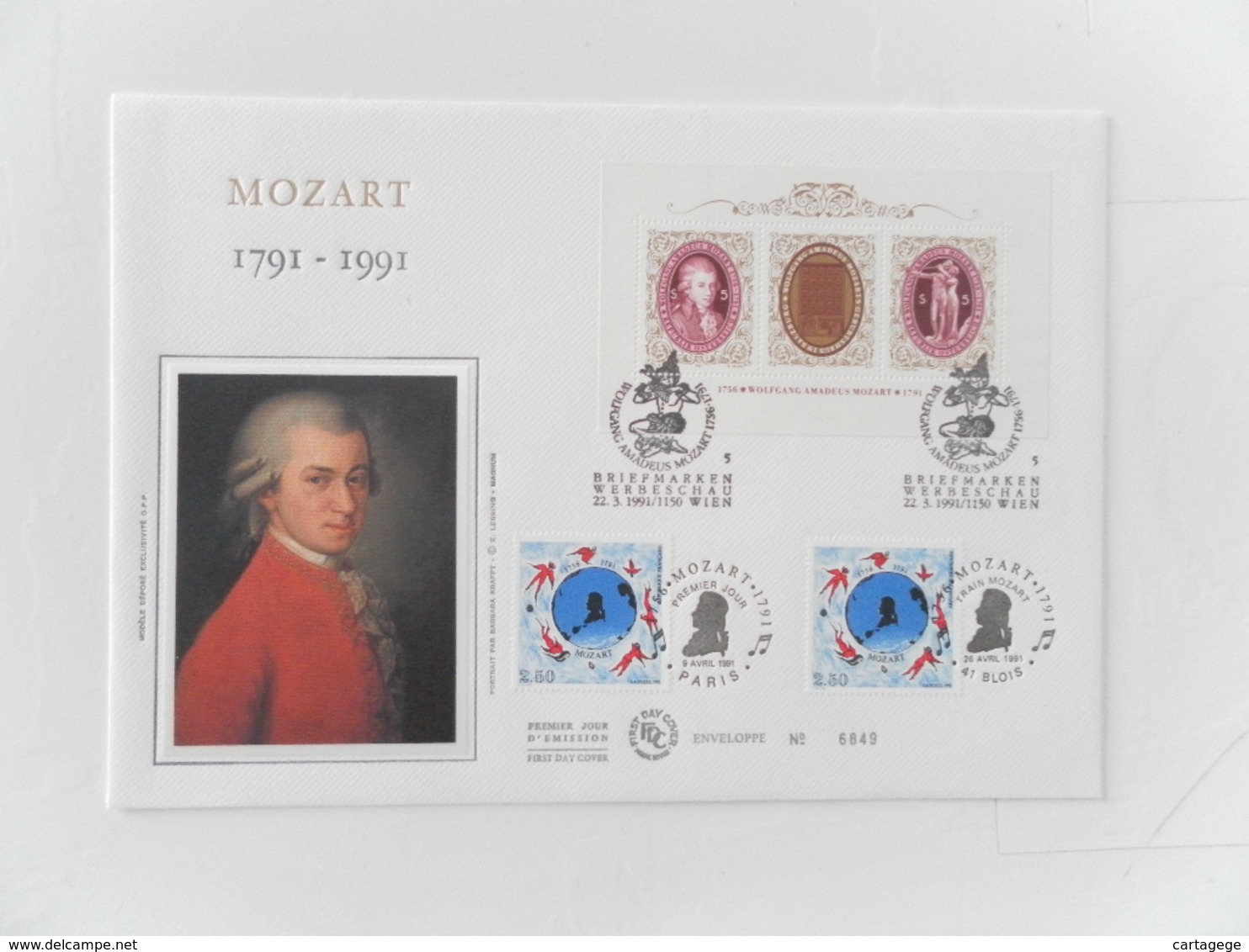 FRANCE FDC CERES GRAND FORMAT YT2695 MOZART 1991 - 1990-1999