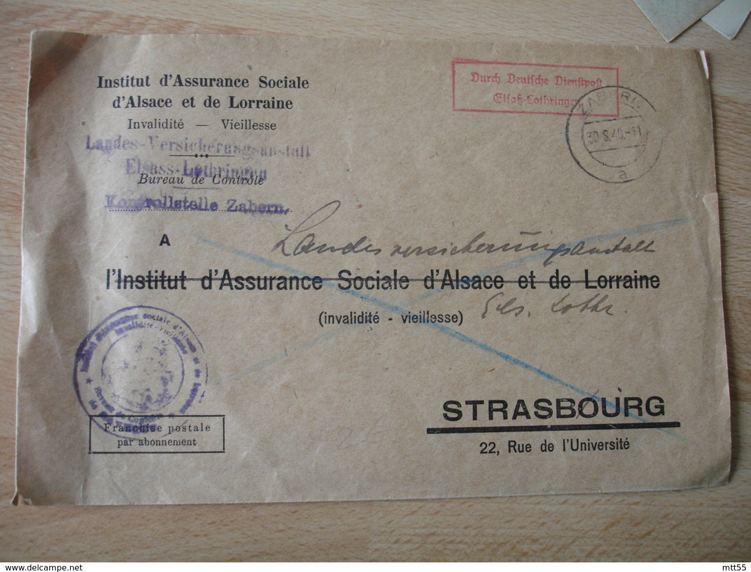 1940 Lettre De Zabern A Strasbourg Occupation Alsace Guerre 39.45 - 1921-1960: Période Moderne