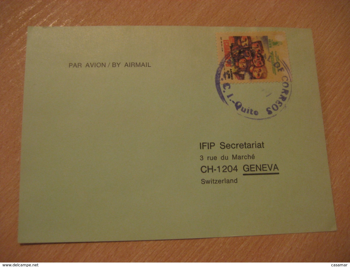 QUITO 1980 To Geneva Switzerland Stamp Cancel Air Mail Card ECUADOR - Ecuador