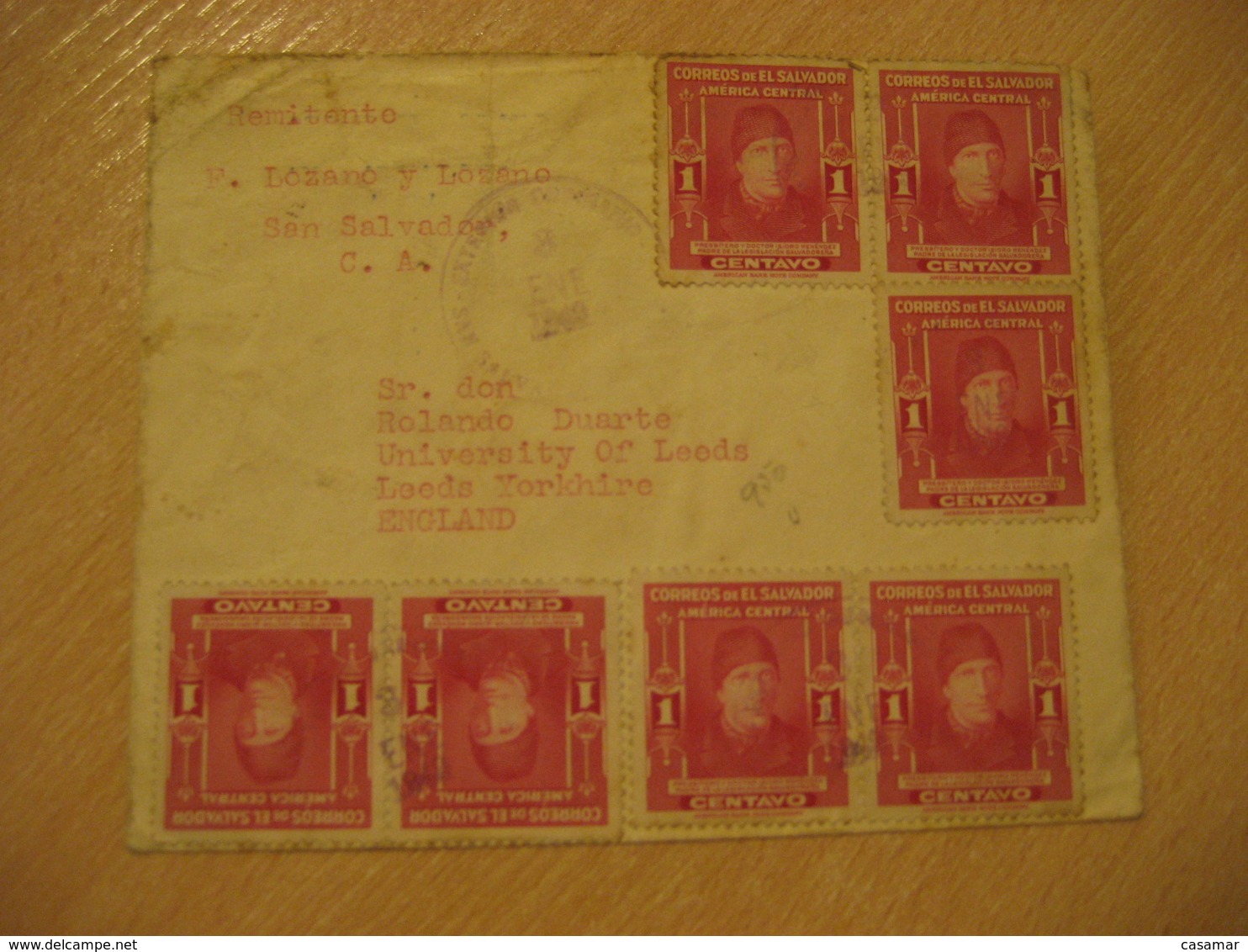 SAN SALVADOR 1949 To Leeds England 7 Stamp Cancel Cover EL SALVADOR - Salvador