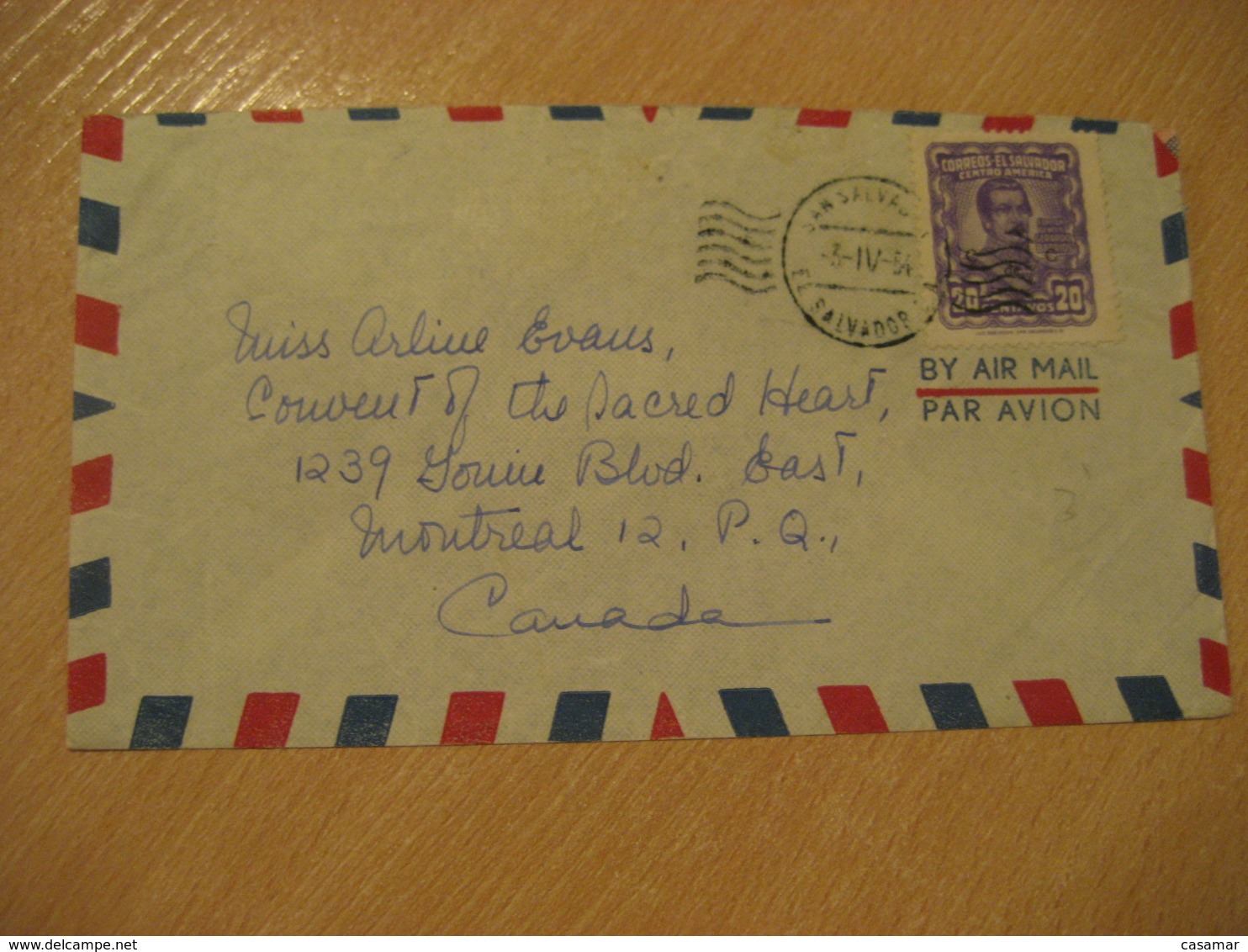 SAN SALVADOR 1954 To Montreal Canada Overprinted Stamp Cancel Air Mail Cover EL SALVADOR - Salvador