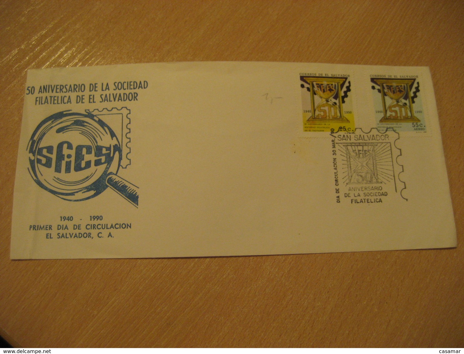 SAN SALVADOR 1990 Sociedad Filatelica 2 Stamp FDC Cancel Cover EL SALVADOR - Salvador