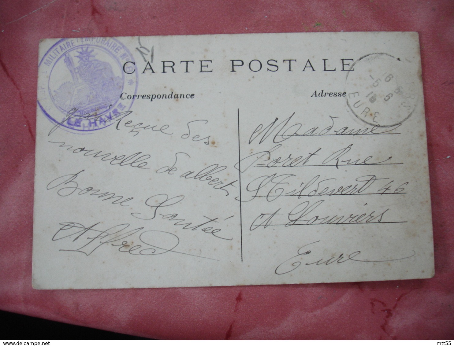 Le Havre Hopital Tempraire 8  Cachet Franchise Postale Militaire Guerre 14.18 - 1. Weltkrieg 1914-1918