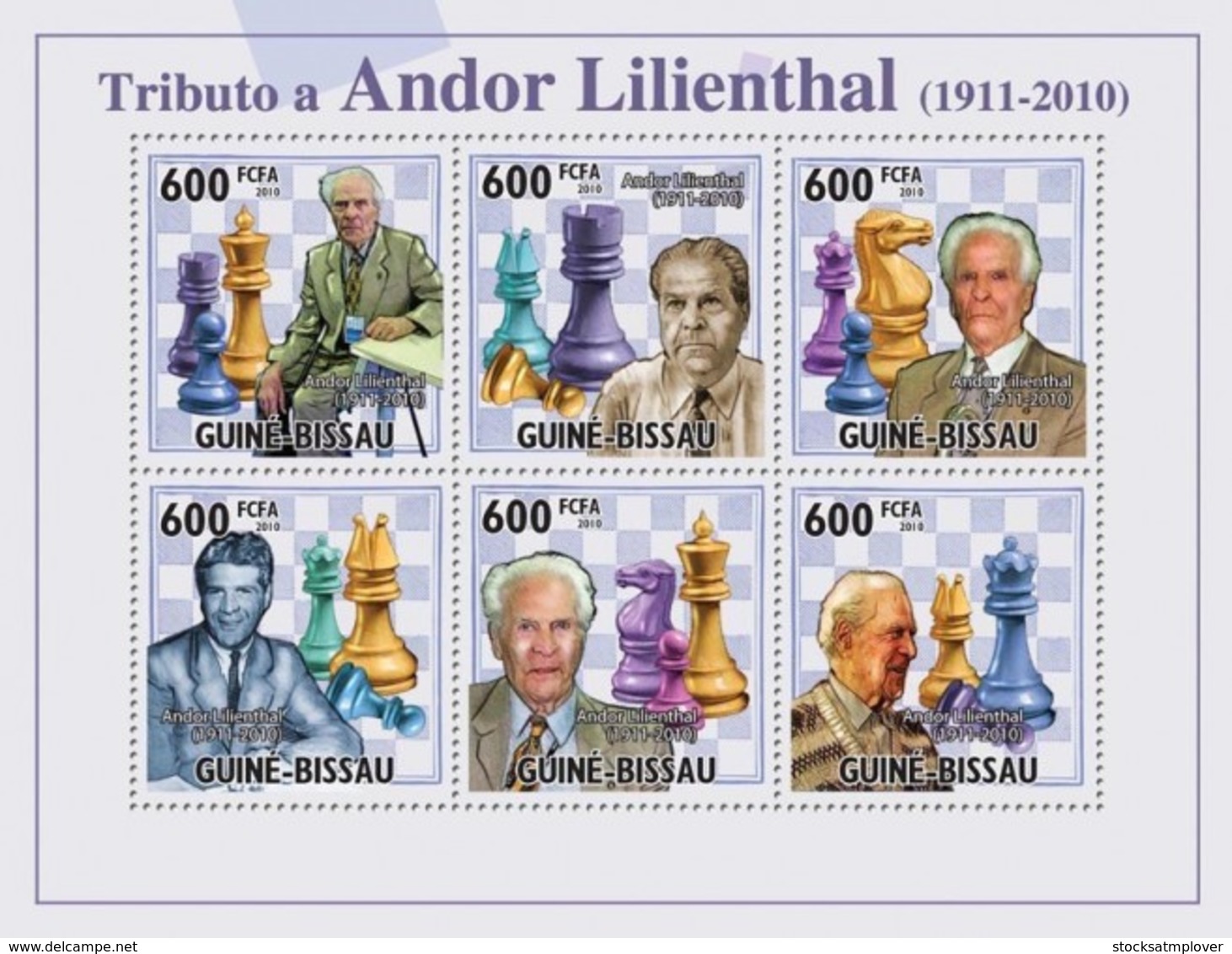 Guinea Bissau 2010 Chess - Tribute Andor Lilienthal, - Guinea-Bissau