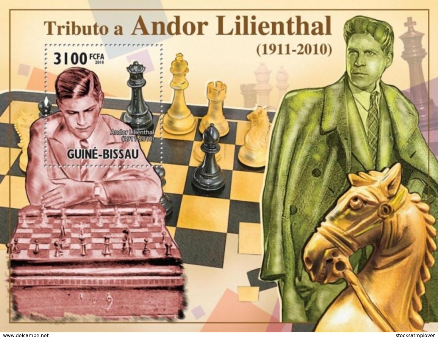 Guinea Bissau 2010 Chess - Tribute Andor Lilienthal, - Guinea-Bissau