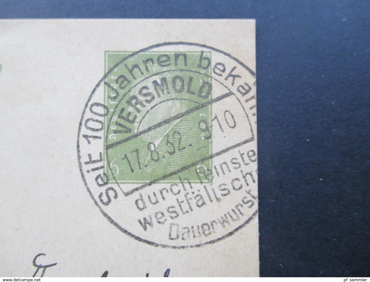 Deutsches Reich 1932 GA P199 Mit Sonderstempel Versmold Seit 100 Jahren Bekannt Durch Feinste Westfälische Dauerwurst - Sonstige & Ohne Zuordnung