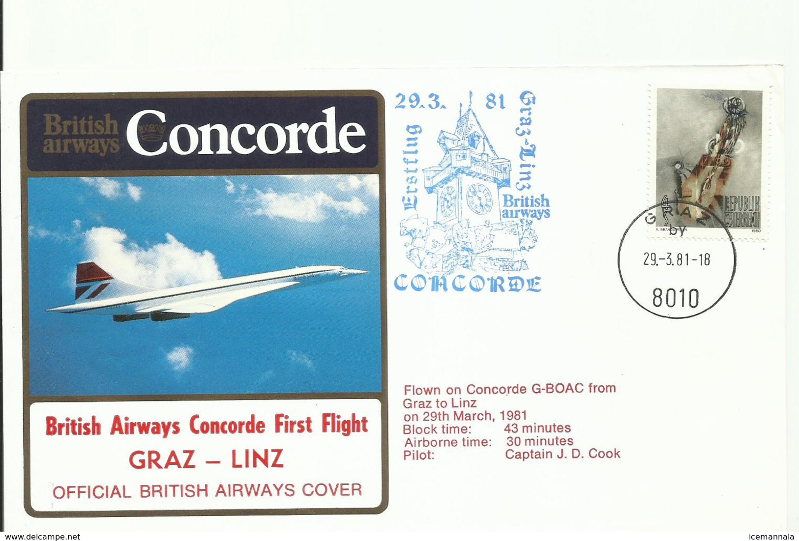 AUSTRIA, SOBRE AEREO CONCORDE GRAZ/LINZ - Cartas & Documentos