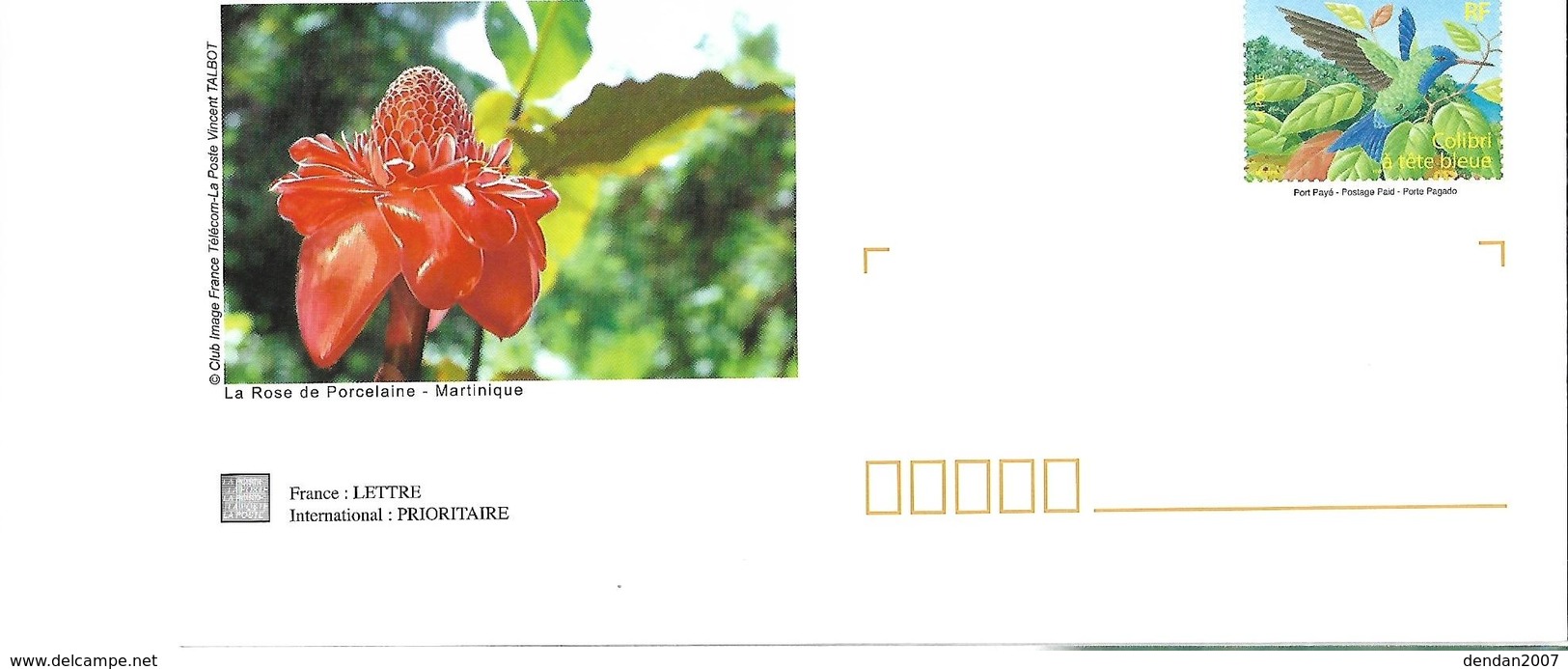 France - Postal Stationary PAP - Flower - Blue-headed Hummingbird (Cyanophaia Bicolor - Colibris