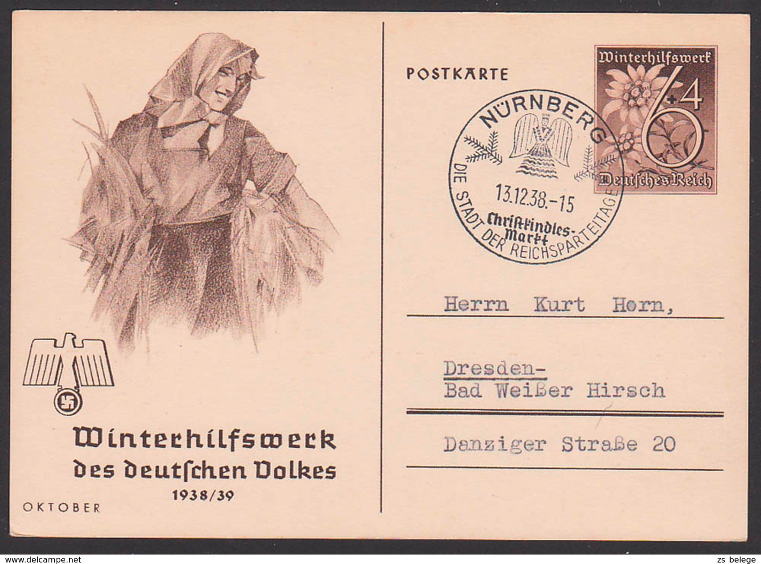 DR GA P 274/01 Winterhilfswerk 1938/39 Oktober, SoSt. Nürnberg Christkindles-Markt, Bäuerin - Sonstige & Ohne Zuordnung