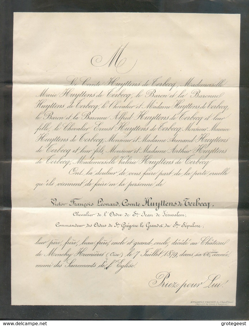 1c. + 2x2C. SAGE Obl. Dc MONCHY (HUMIERES) (OISE) Sur Faire-part De Deuil (Comte De Huyttens De Terbecq)  Le 7 Juillet 1 - 1876-1898 Sage (Tipo II)