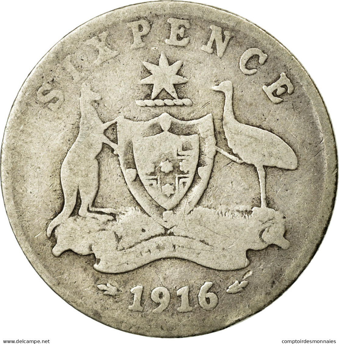 Monnaie, Australie, George V, Sixpence, 1916, Melbourne, TB, Argent, KM:25 - Sixpence