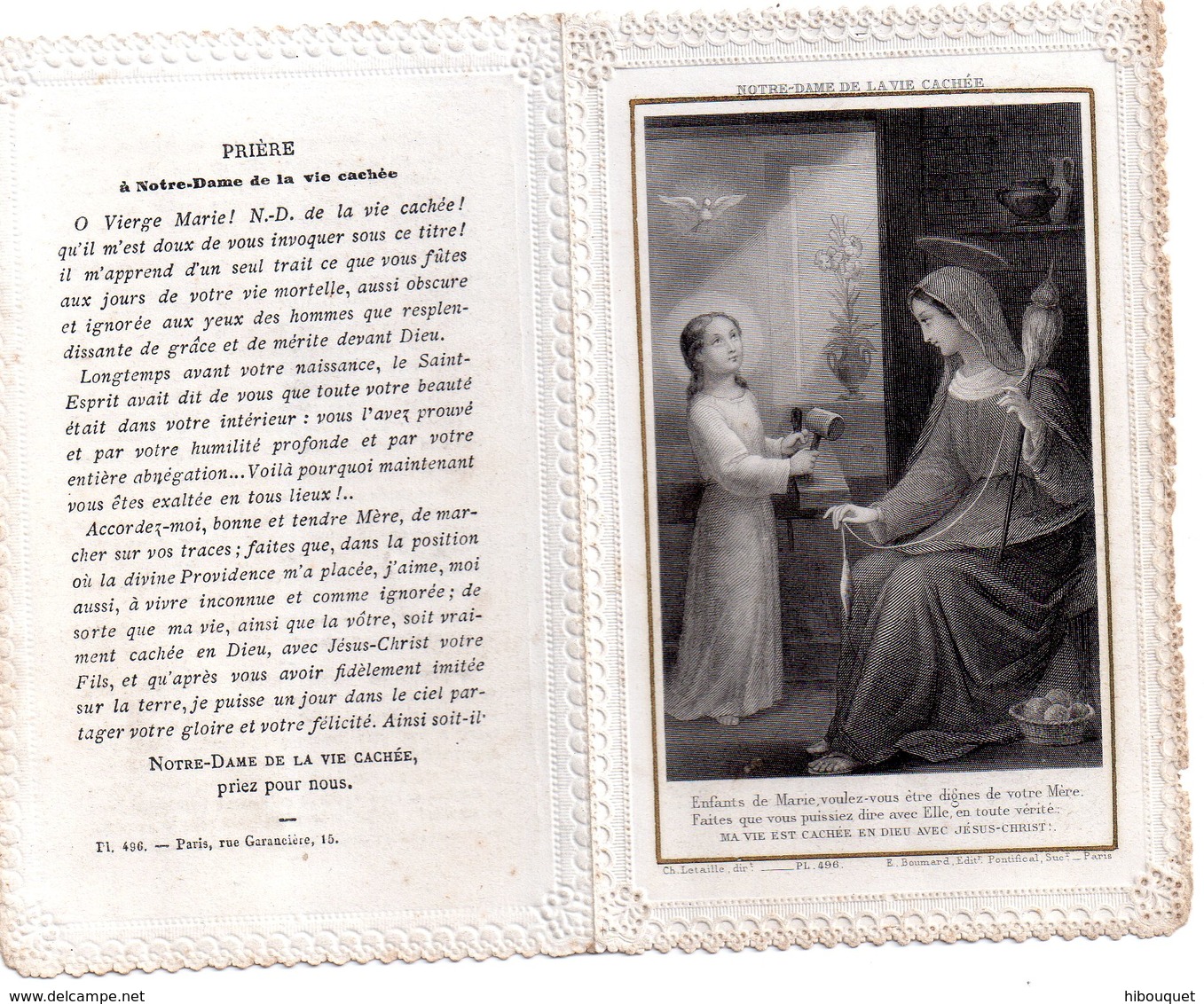 Canivet, Holly Card N°60,  , Image Pieuse Dentelle "Notre Dame De La Vie Cachée, Enfant De Marie...." 8 X12 Cm, - Religion & Esotericism