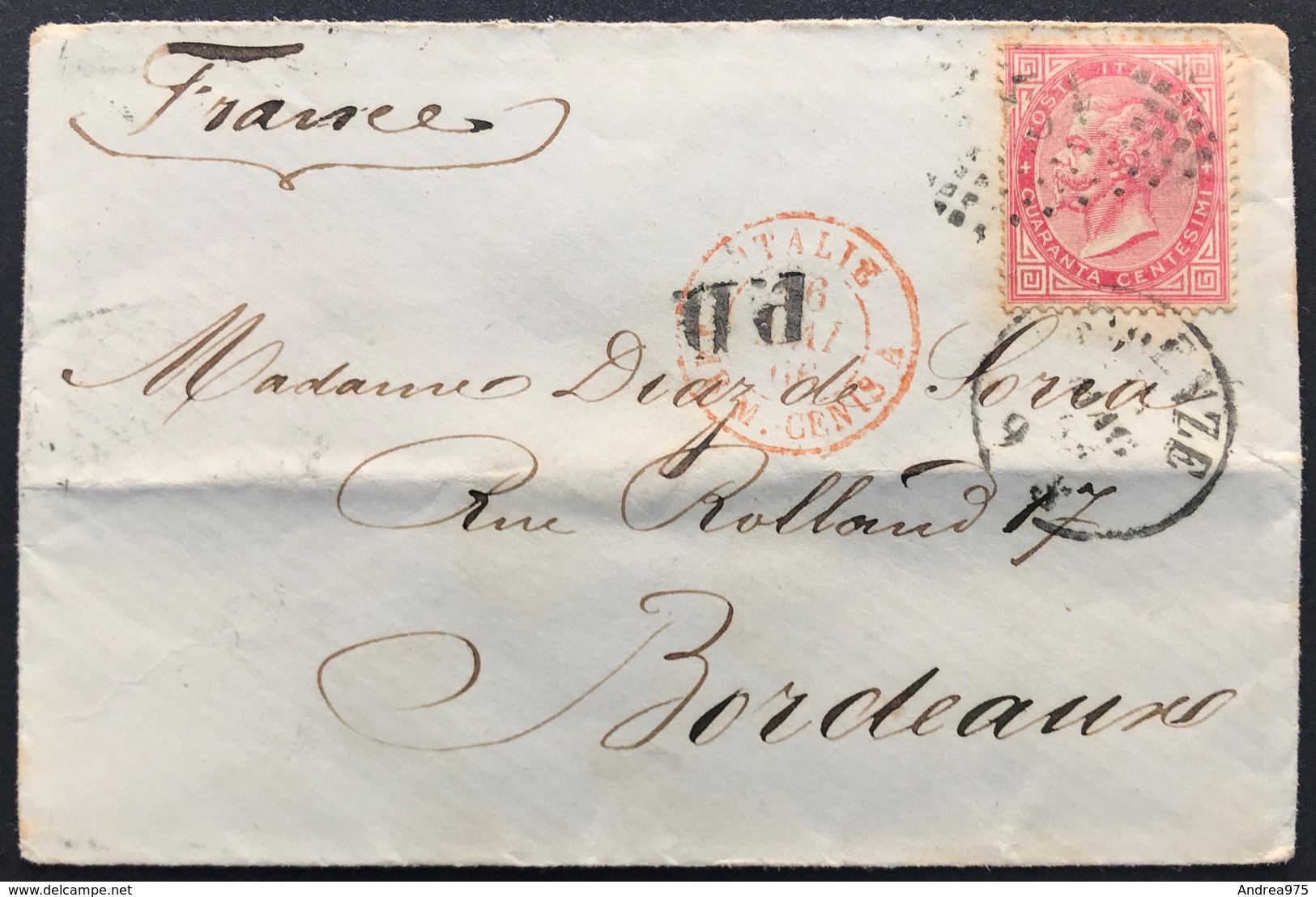 40 Cent DLR Tiratura Torino, Su Busta Firenze 16/5/1866 Per Bordeaux (Francia) - Storia Postale