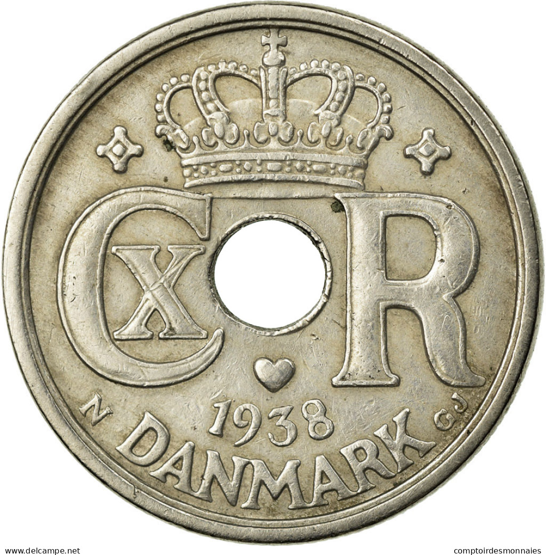 Monnaie, Danemark, Christian X, 25 Öre, 1938, Copenhagen, TTB, Copper-nickel - Danemark