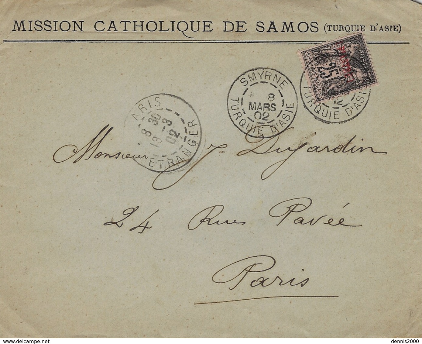 1897- DEVANT ( Front ) D'enveloppe à En-tête Affr. T P Turque  Oblit Bilingue De SAMOS - Storia Postale