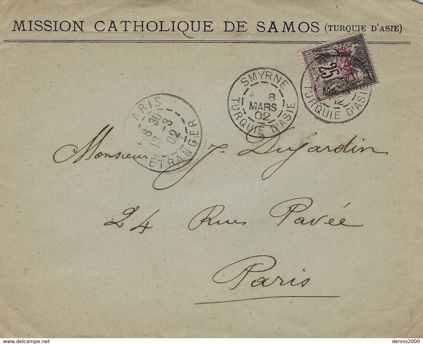 1897- DEVANT ( Front ) D'enveloppe à En-tête Affr. T P Turque  Oblit Bilingue De SAMOS - Briefe U. Dokumente