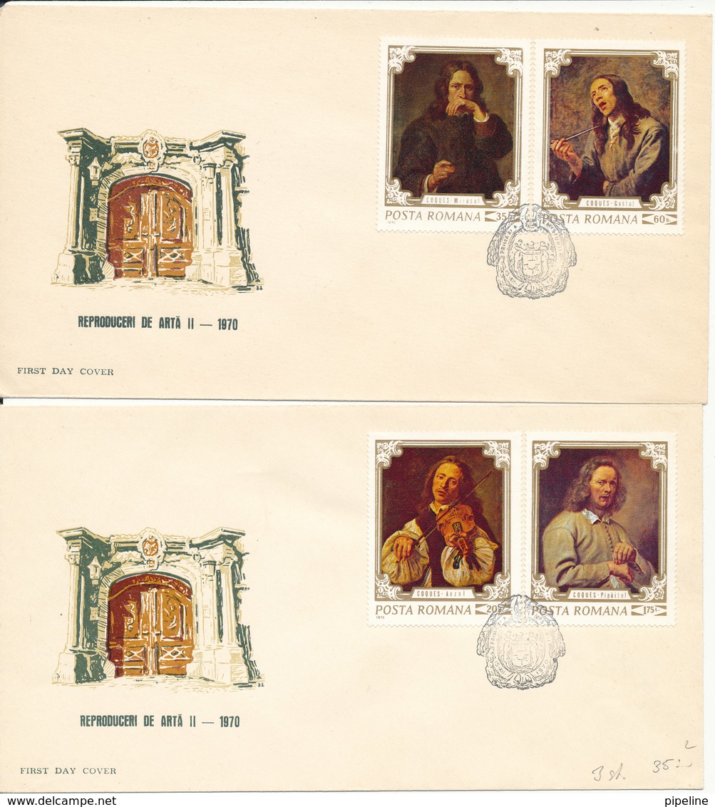 Romania FDC 15-12-1970 Art Reproductions Complete Set Of 6 On 3 Covers With Cachet - FDC