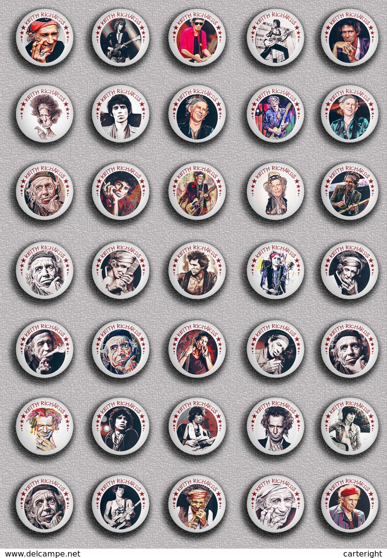 35 X The Rolling Stones Keith Richards Music Fan ART BADGE BUTTON PIN SET 1 (1inch/25mm Diameter) - Musique