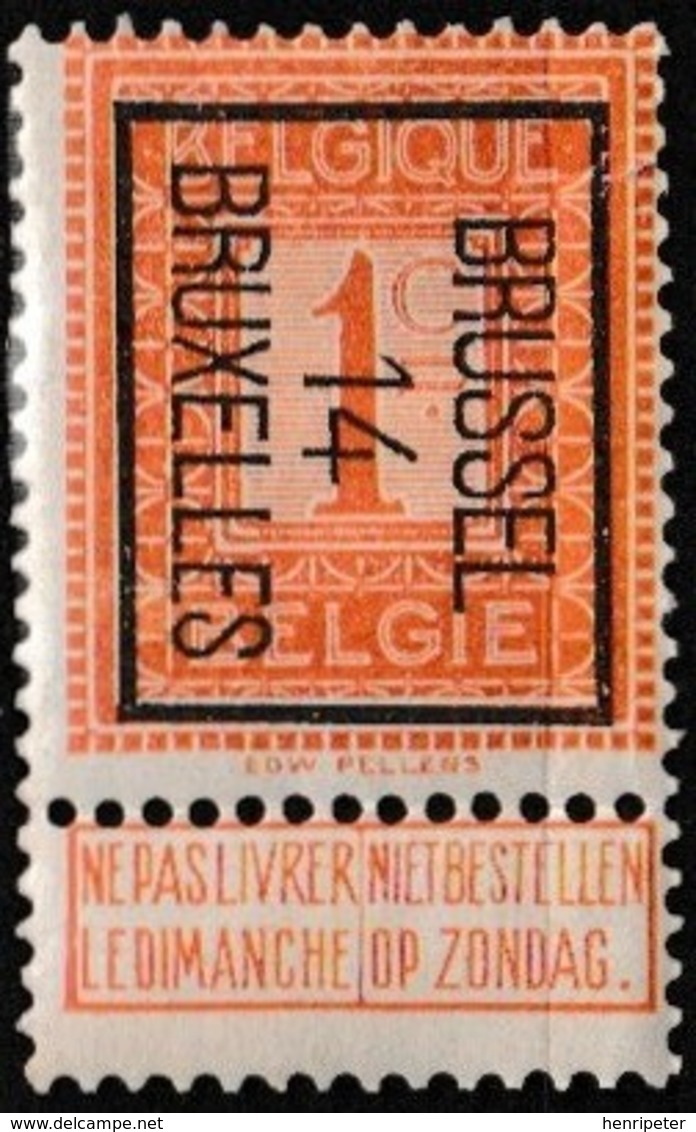 Timbre Préoblitéré Neuf** - Surimpression Typographique Sur Chiffre PRE45 = BRUSSEL 14 BRUXELLES - Belgique 1912 - Sonstige & Ohne Zuordnung