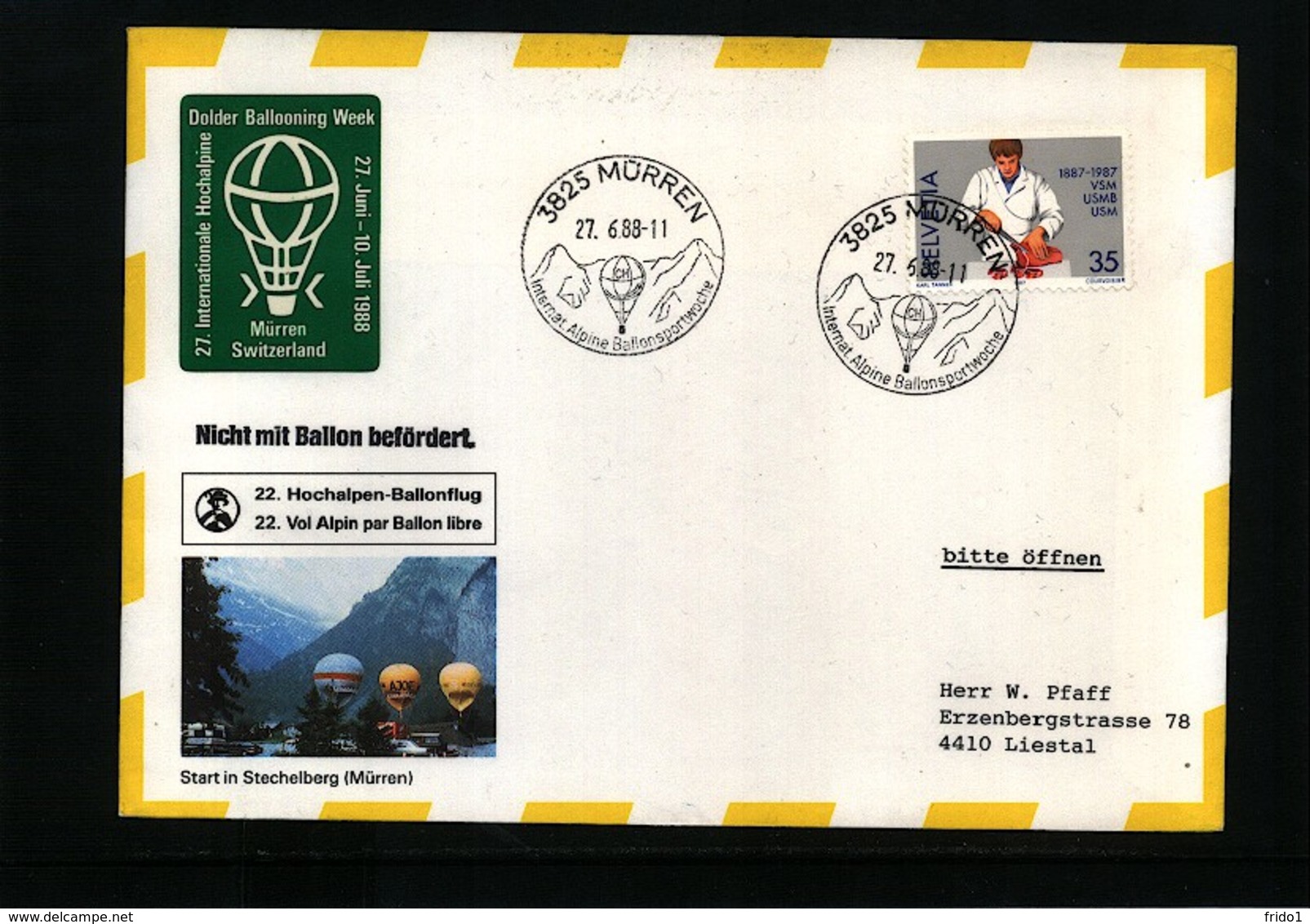 Switzerland / Schweiz 1988 Ballonpost - Lettres & Documents