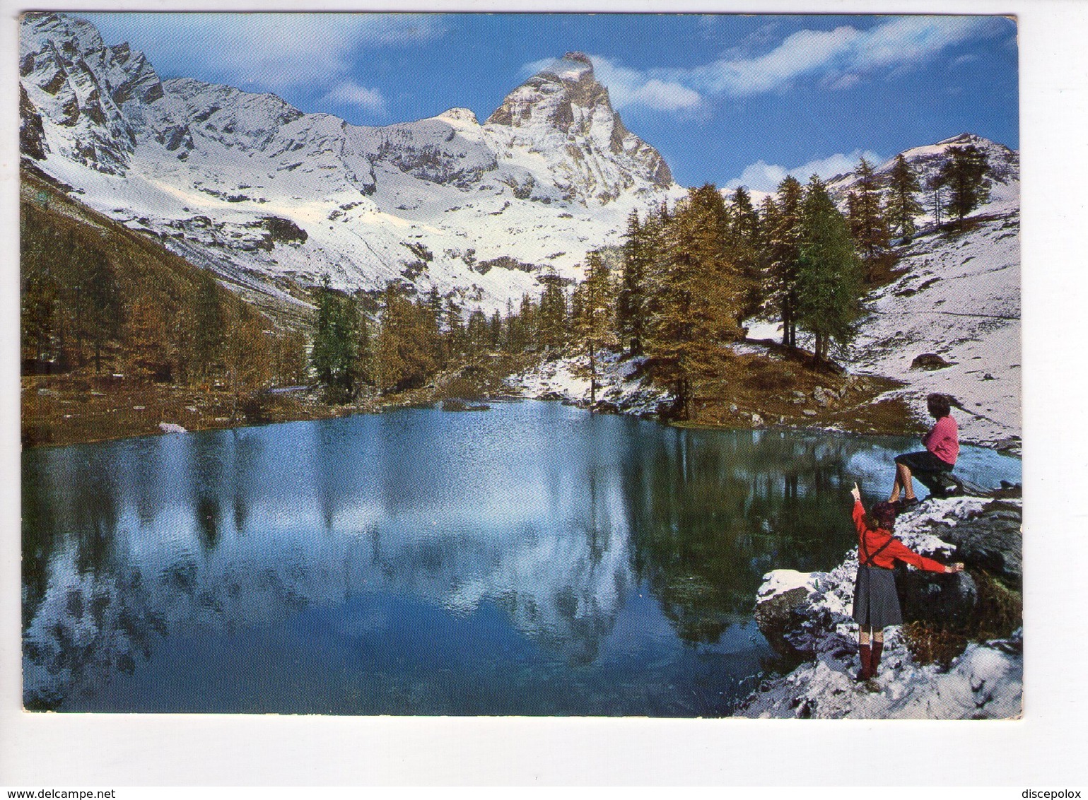 U4371 Cartolina 1971 LAGO AZZURRO E M. CERVINO + GIRL FEMME FRAU DONNE _ Fotoedizioni Brunner E C. 606 062 Da Fotocolor - Altri & Non Classificati