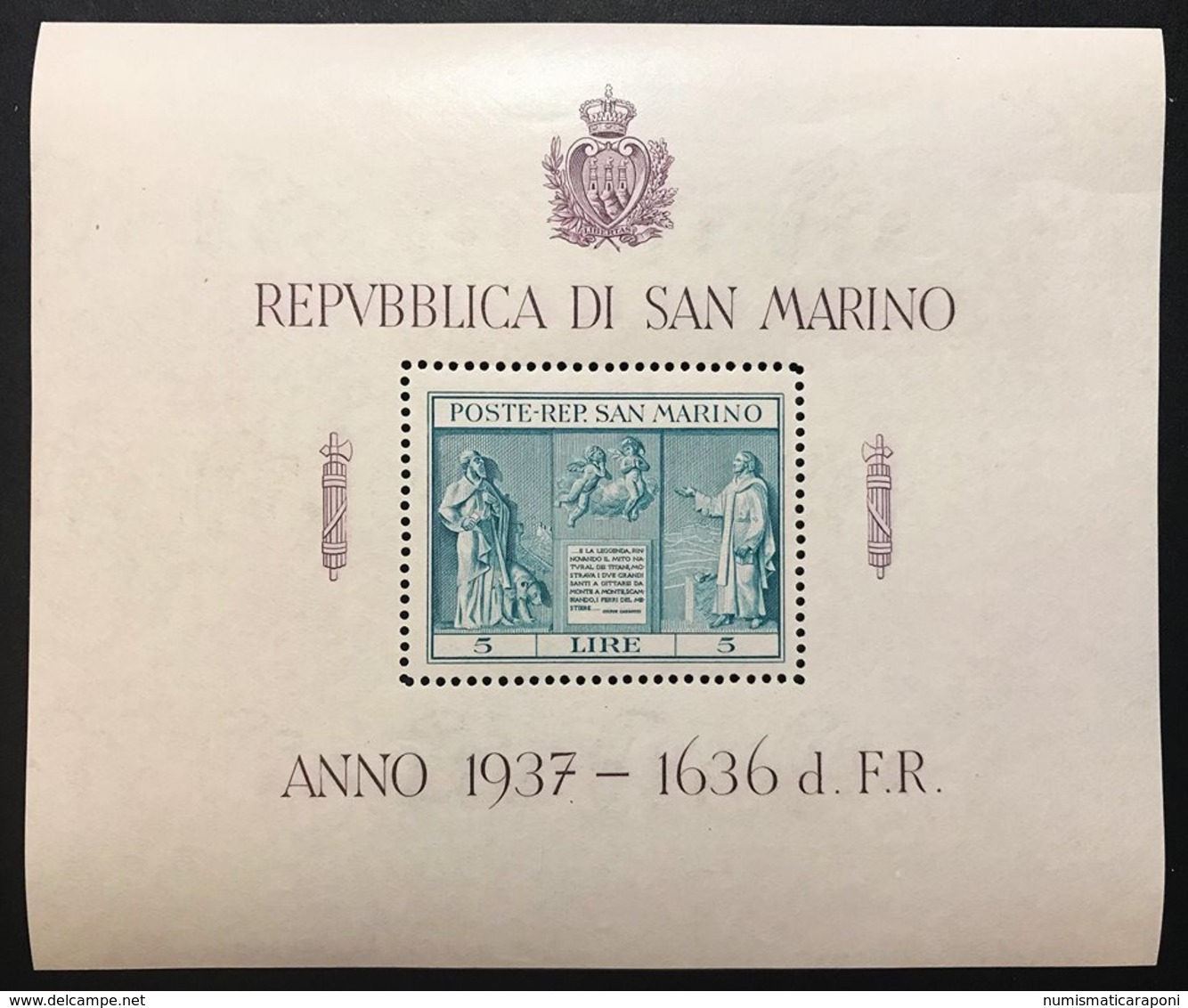 SAN MARINO 1937 INDIPENDENZA Foglietto Sassone.1 Nuovo ** COD FRA.537 - Nuovi