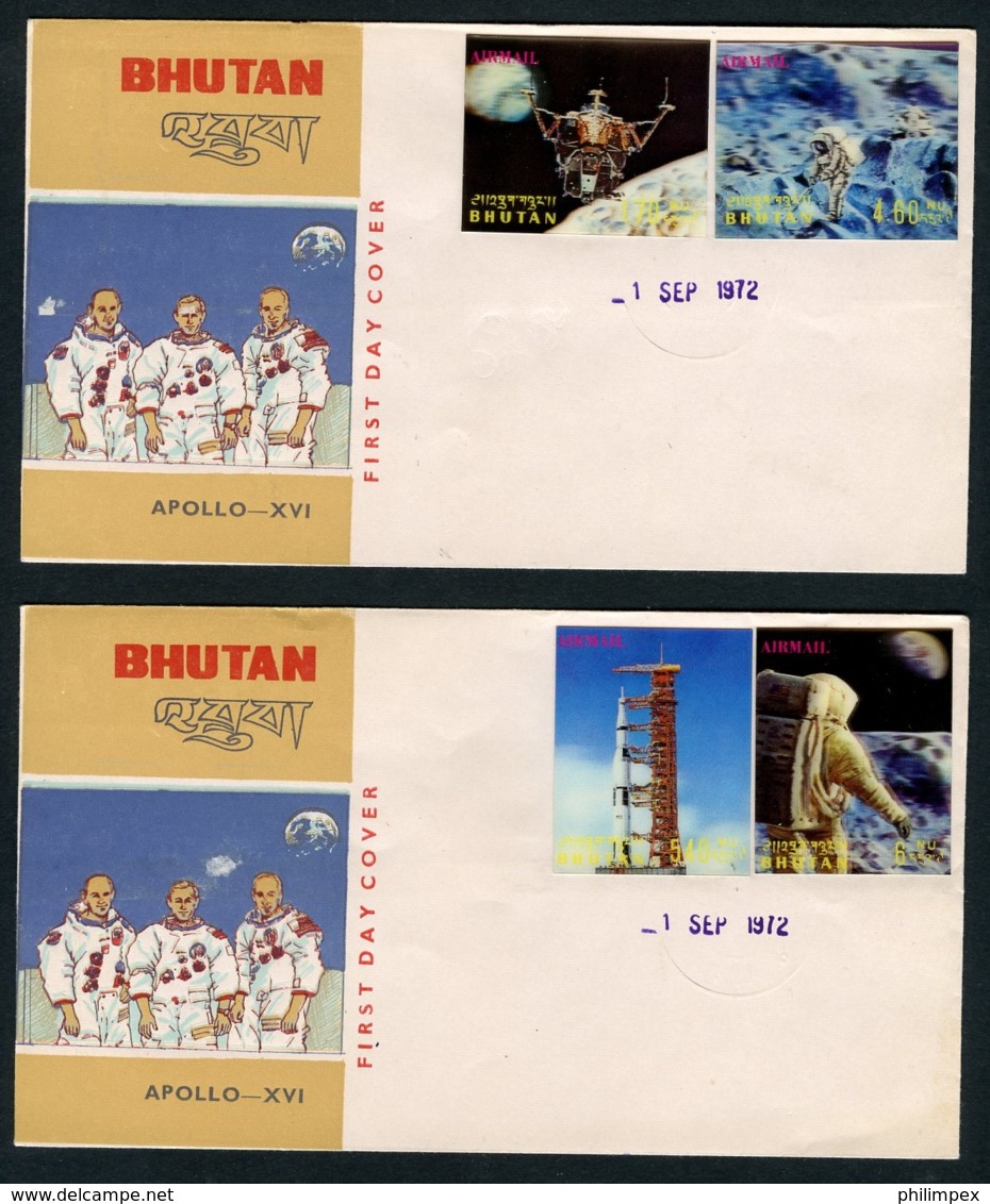 BHUTAN, FULL SET APOLLO XVI FROM 1972 ON FDCS ON 4 COVERS - RARE   Space, Astronauts - Bhoutan