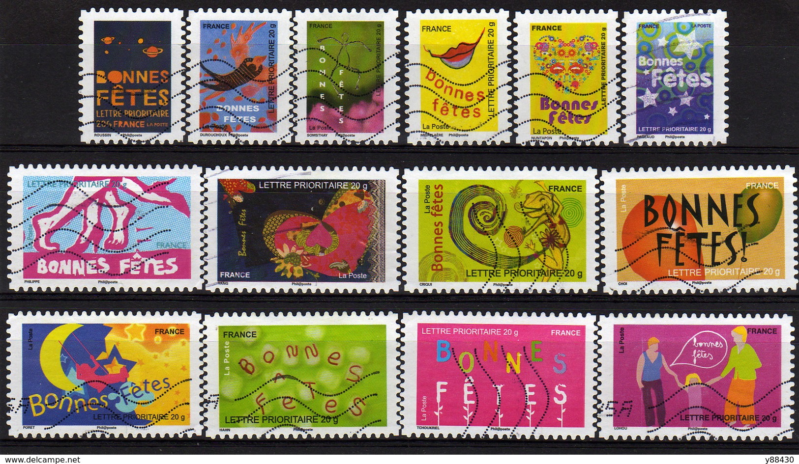 239 Au 252  De  2008 - Oblitéré . Adhésif - Série De 14 Timbres .  BONNES  FÊTES . Multicolore - Autres & Non Classés