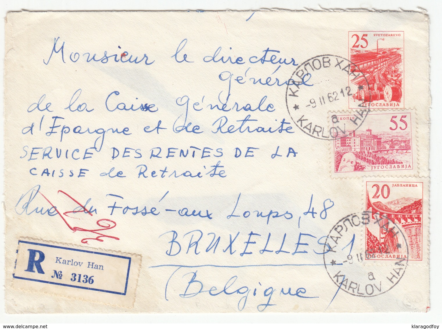 Yugoslavia, Postal Stationery Letter Cover Registered Travelled 1962 Karlov Han [Prisoja] Pmk B181215 - Ganzsachen