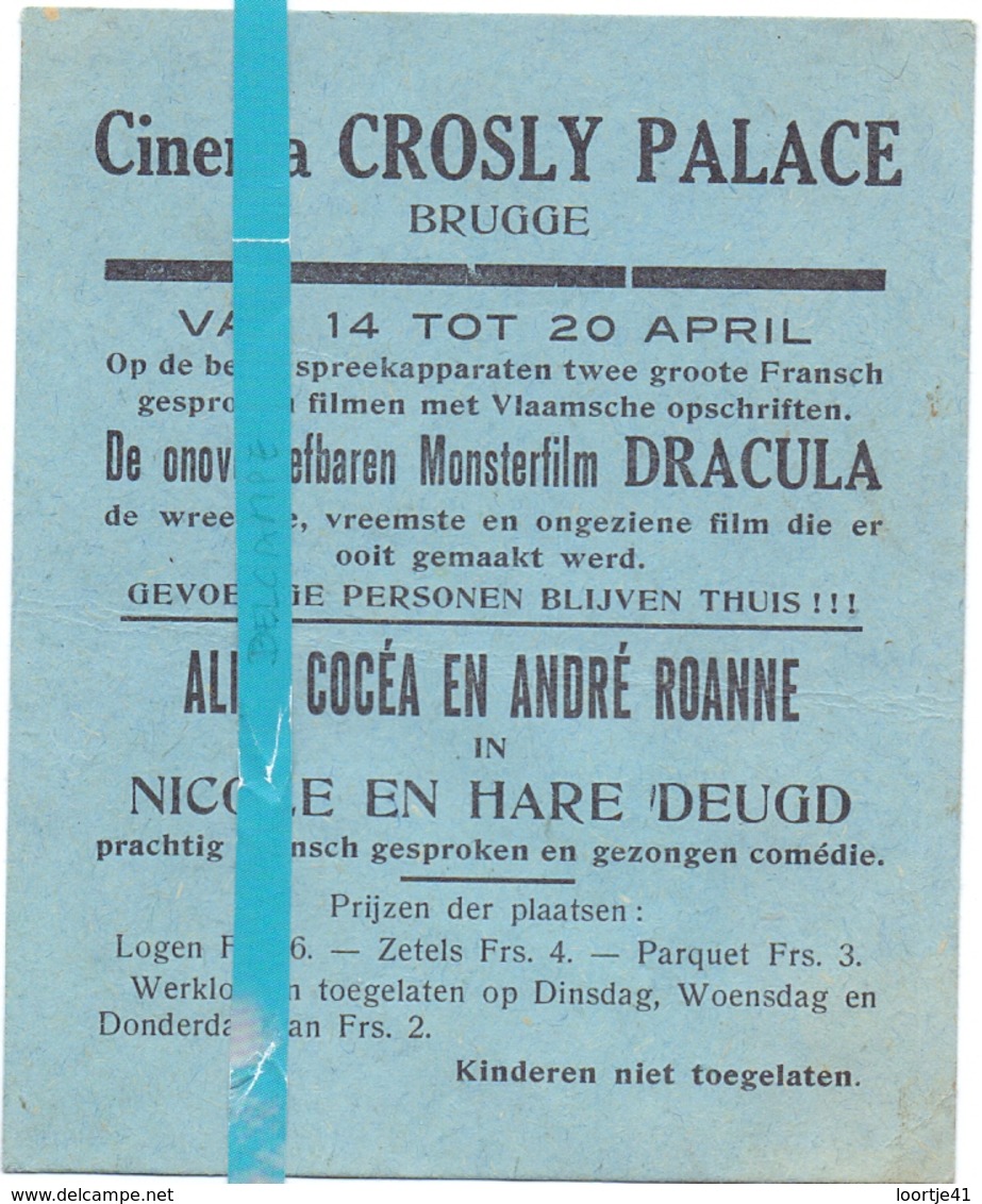 Kleine Affiche Pub Reclame Ciné Cinema Bioscoop - Crosly Palace Brugge - Dracula - Publicité Cinématographique