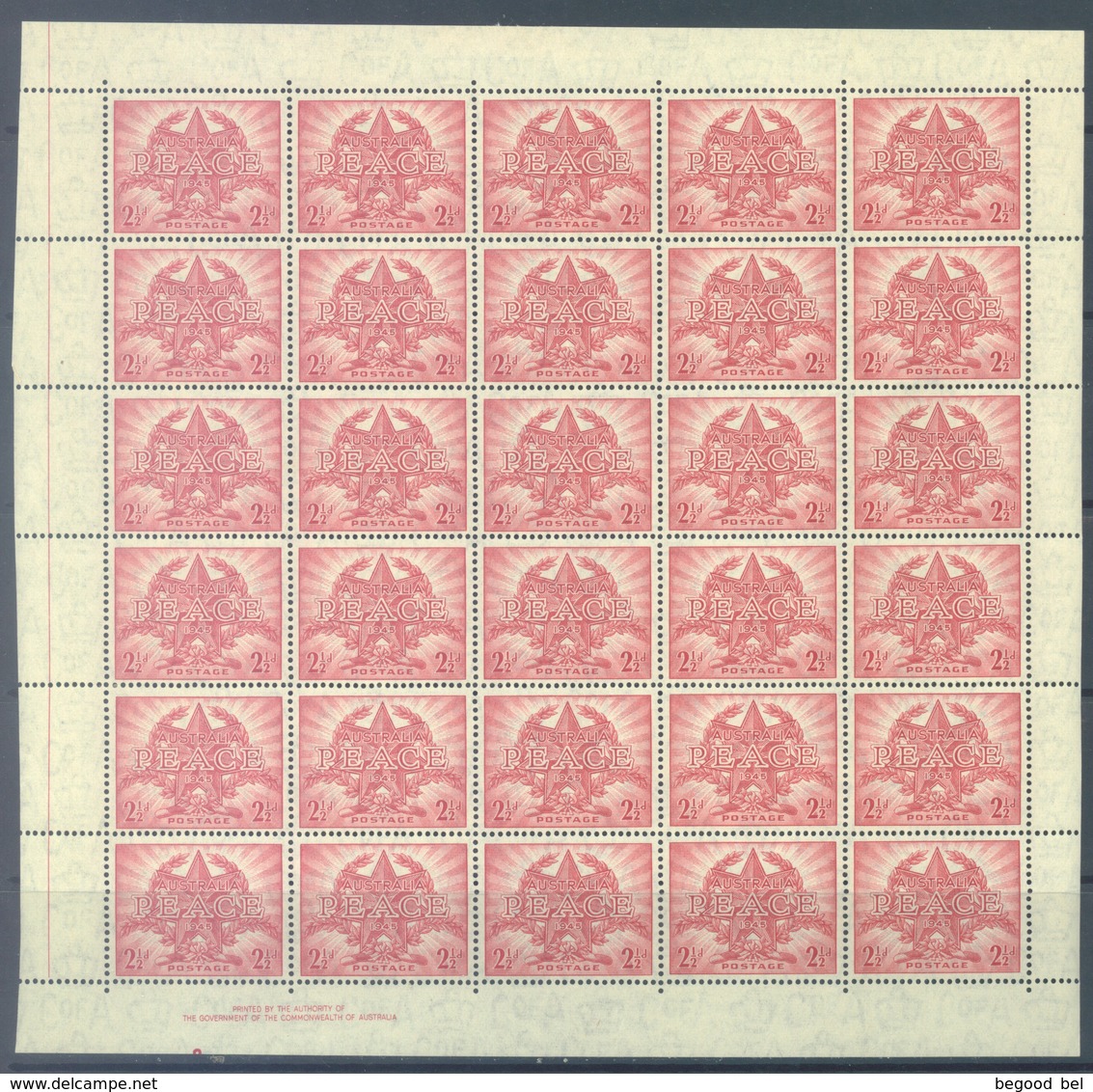 AUSTRALIA - 1946 - MNH/** - PLATE OF 30 STAMPS UPPER WHITE BORDER AT THE MIDDLE MH/* - Yv 149-151 SG 213-215 - Lot 18828 - Feuilles, Planches  Et Multiples