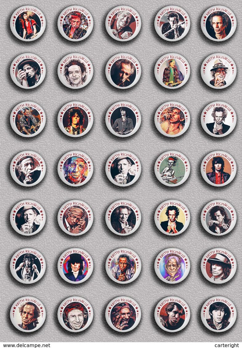 35 X The Rolling Stones Keith Richards Music Fan ART BADGE BUTTON PIN SET 2 (1inch/25mm Diameter) - Musique
